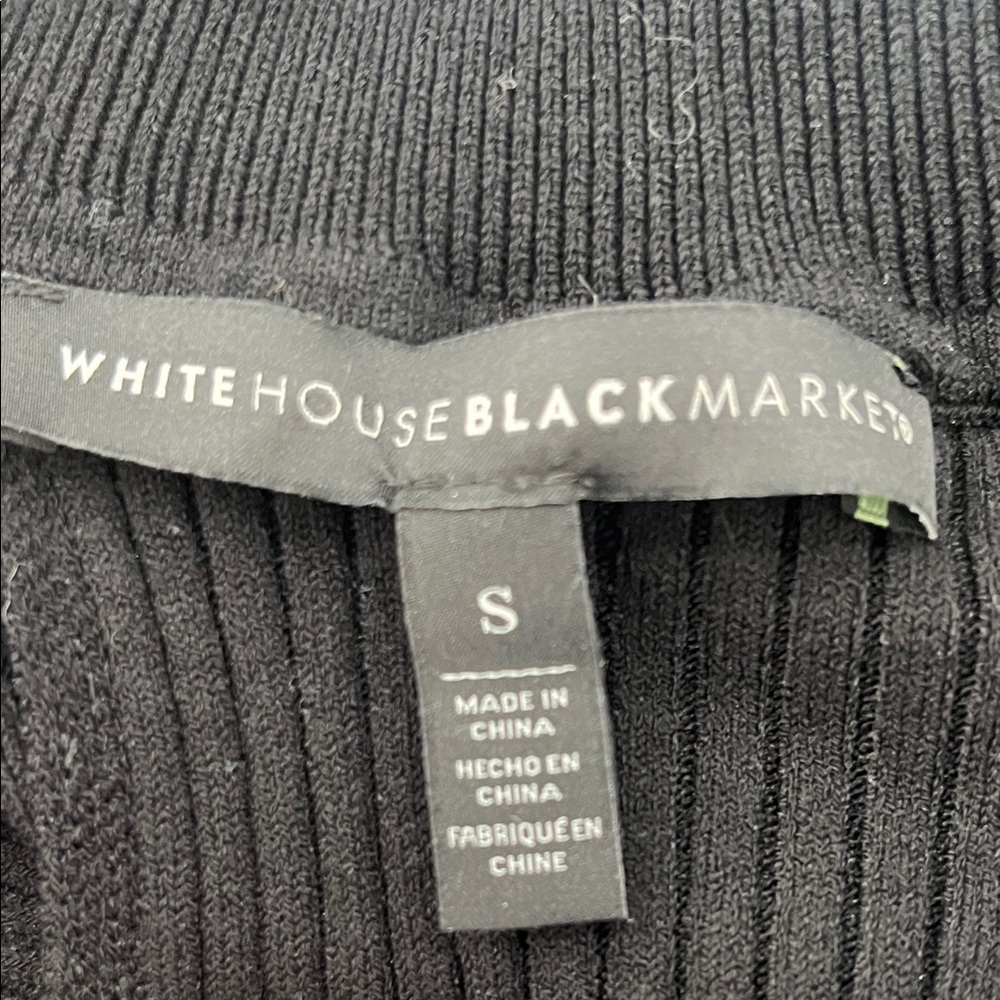 White House Black MarketElegant Black Ribbed Long Sleeve Top - Picture 3 of 5